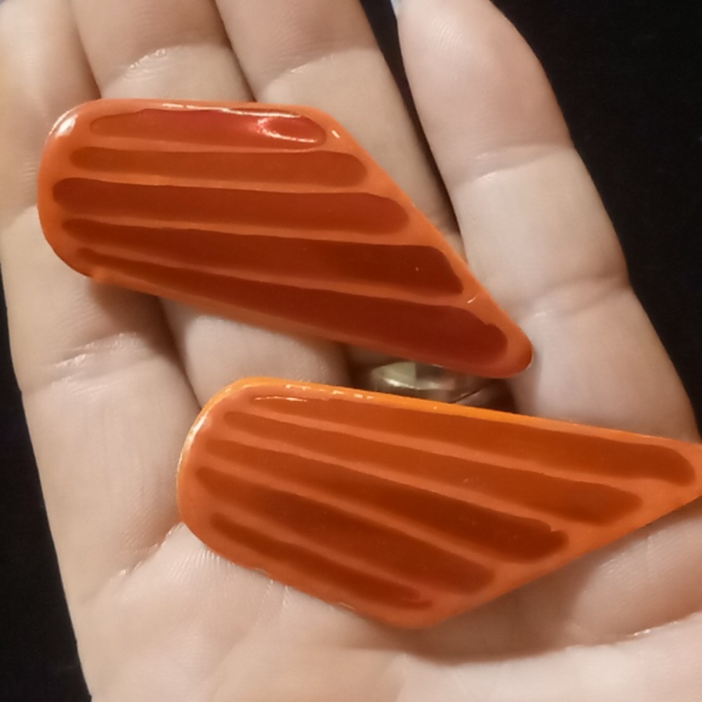 Vintage light red & deep red enamel earrings. Lightweight statement
